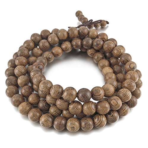 TOOGOO（R） Wengue Pulsera 8mm Madera Pulsera Brazalete Eslabones Link Enlace Muneca Collar Cadena Tibetano Budista Gris 108pcs Bead Oracion Budismo Budista Chino Nudo Knot Elastico Hombre,Mujer