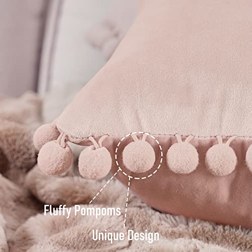 Topfinel Juego de 2 Cojines Fundas Terciopelo Decorativa Hogar Almohadas Fundas con Pelota de Color Sólido para Cama Sofás Sala de Estar Dormitorio Sala de Estudio Jardín Coche 45x45cm Rosa
