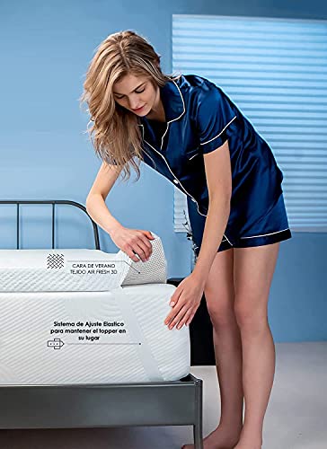 Topper Cubre Colchon Viscoelastico Nucleo 100% Viscoelastica | 90 x 190 | Grosor 6 | Fabricacion Española | Sobrecolchon Tratamiento Sanitized | Alivio de Tension Muscular | Desenfundable
