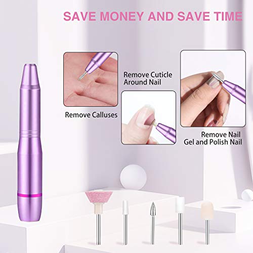 Torno para Uñas, Lima de Uñas Profesionales con Set de 11 Tipos de Brocas de Pulido Pedicura, Lima Electrica Uñas de Vlocidad Ajustable para Manicura Pedicura(púrpura)