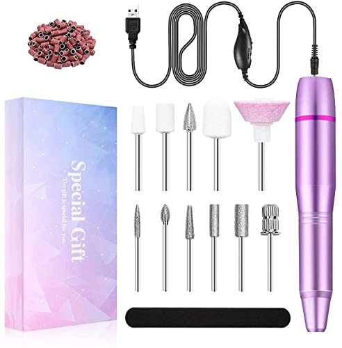 Torno para Uñas, Lima de Uñas Profesionales con Set de 11 Tipos de Brocas de Pulido Pedicura, Lima Electrica Uñas de Vlocidad Ajustable para Manicura Pedicura(púrpura)