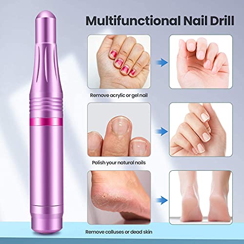 Torno para Uñas, Seguro, Potente, 11 en 1 lima electrica uñas, Kit de Manicura y Pedicura Eléctrico Profesional, 20,000 RPM Velocidad Ajustable, Set de Manicura para Salón DIY