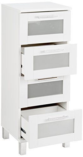 trendteam smart living Cuarto de baño Armario Cómoda Florida, 35 x 89 x 33 cm en blanco con cajones y mucho espacio