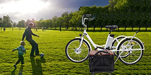 Triciclo eléctrico para Adultos de 24 Pulgadas con Asiento 36V12AH Canasta de Triciclo para Ancianos híbrido de 3 Ruedas con Ruedas y Varilla de Empuje Regalo para Que los Padres(White 36v12ah)