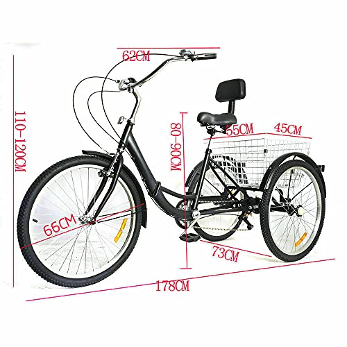 Triciclo para adultos, 24 pulgadas, 7 velocidades, para adultos, triciclo con cesta de la compra, bicicleta para adultos, triciclo de 3 ruedas, ajustable