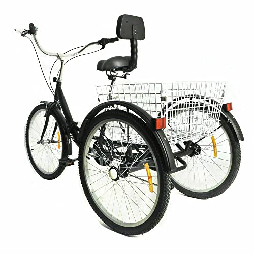 Triciclo para adultos, 24 pulgadas, 7 velocidades, para adultos, triciclo con cesta de la compra, bicicleta para adultos, triciclo de 3 ruedas, ajustable
