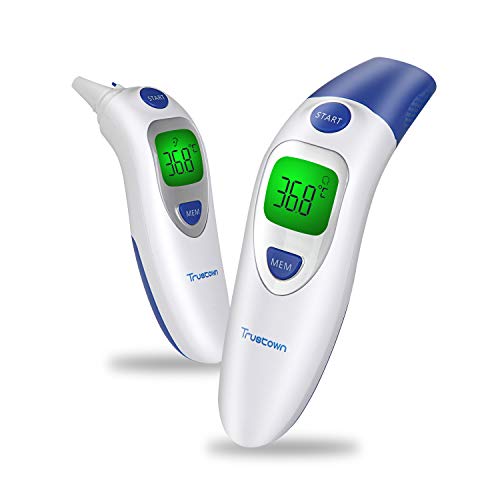 Trustown termómetro de frente y oído médico sin contacto, termómetro digital infrarrojo 4 en 1 multifunción, alarma de fiebre de tres colores, ideal para bebés, niños, adultos