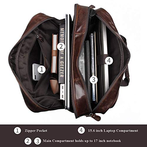 UBAYMAX Bolsos de Hombre,Maletin Cuero para 17 Pulgadas Ordenador Portatil,Maletín de Piel Multifuncional,Bolsa de Mensajer para Caballeros,Bolsa de Accesorios Ejecutivo para Trabajo/Viaje,Cuero