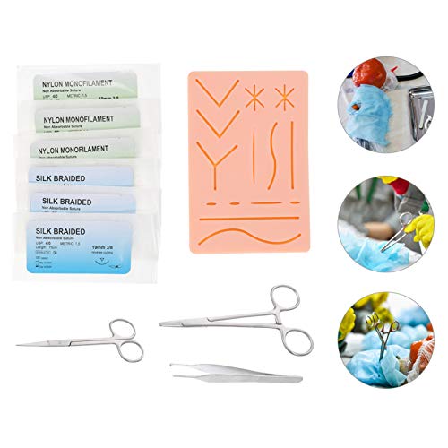 UKCOCO Kit de Práctica de Sutura para Estudiantes de Medicina- Almohadilla de Costura de Silicona Portátil con Heridas Precortadas Y Varios Hilos de Sutura Y Agujas Almohadilla de Sutura