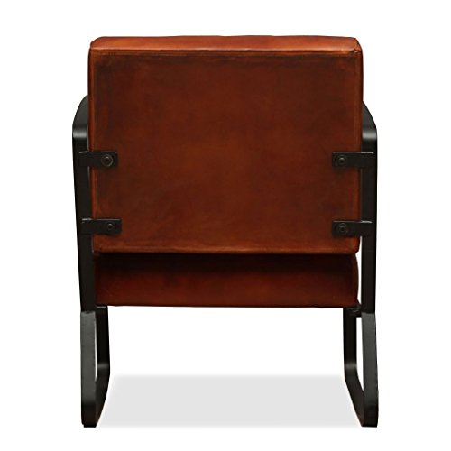 UnfadeMemory Sillón de Salón con Reposabrazos,Sofá Individual,Silla de Relax,Decoración de Hogar Habitación o Oficina,Estilo Industrial,Cuero Auténtico y Acero,60x64x74cm