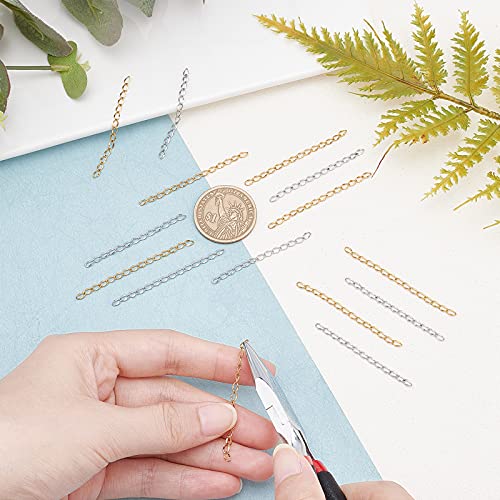 UNICRAFTALE Alrededor de 80 Pieza 2 Colores 45-52 mm Extensor de Cadena Hipoalergénico Acero Inoxidable Cadena de Bordillo Cadena de Color Dorado Y Colas de Extensión para la Fabricación de Joyas