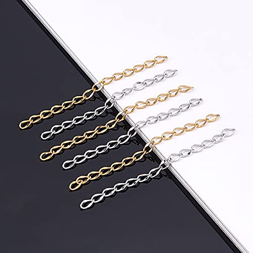 UNICRAFTALE Alrededor de 80 Pieza 2 Colores 45-52 mm Extensor de Cadena Hipoalergénico Acero Inoxidable Cadena de Bordillo Cadena de Color Dorado Y Colas de Extensión para la Fabricación de Joyas