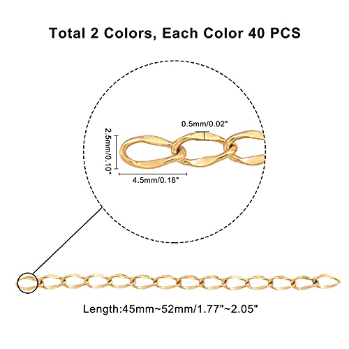 UNICRAFTALE Alrededor de 80 Pieza 2 Colores 45-52 mm Extensor de Cadena Hipoalergénico Acero Inoxidable Cadena de Bordillo Cadena de Color Dorado Y Colas de Extensión para la Fabricación de Joyas