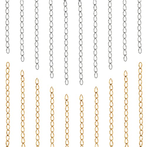 UNICRAFTALE Alrededor de 80 Pieza 2 Colores 45-52 mm Extensor de Cadena Hipoalergénico Acero Inoxidable Cadena de Bordillo Cadena de Color Dorado Y Colas de Extensión para la Fabricación de Joyas