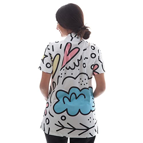 Uniforme Sanitario Mujer Ropa Trabajo Pijama Medico Casaca Enfermera Estetica Peluqueria Veterinaria Hospital Limpieza y Empleada Hogar Antilejía y No Destiñe - Casaca Nubes Mujer M