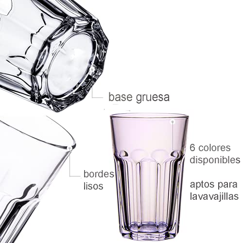 UNISHOP Set de 6 Vasos de Colores Pastel, Vasos de Cristal Multicolor Altos de 365ml, Aptos para Lavavajillas