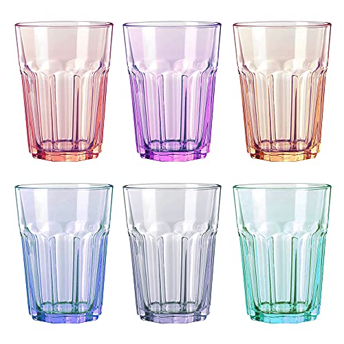 UNISHOP Set de 6 Vasos de Colores Pastel, Vasos de Cristal Multicolor Altos de 365ml, Aptos para Lavavajillas
