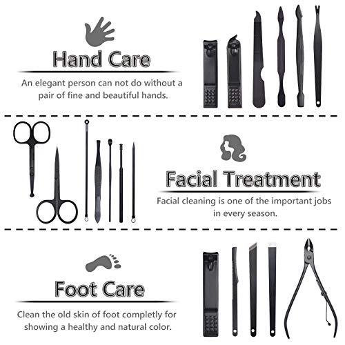 URAQT Set de Manicura Pedicura, 18 Piezas Cortaúñas Conjunto con Herramientas Remover Cutícula, Tijeras de Uñas Profesional Manicura Kit con Caja de Cuero, Cortaúñas de Acero Inoxidable Grooming Kit