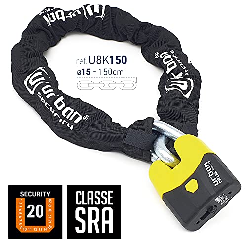 URBAN U8K150 Candado Cadena Antirrobo Alta Seguridad Homologado CLASSE Sra, Made in EU, ø15, 150cm, Amarillo, 150 cm