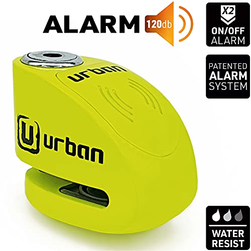 URBAN UR906X Candado Antirrobo Moto Disco Alarma 120 dB, ON/OFF Sonido, 6mm Universal, Moto Scooter Bici eléctrica Patinete, Impermeable