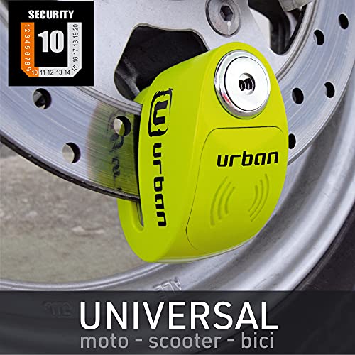 URBAN UR906X Candado Antirrobo Moto Disco Alarma 120 dB, ON/OFF Sonido, 6mm Universal, Moto Scooter Bici eléctrica Patinete, Impermeable