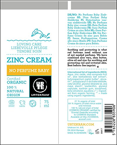 Urtekram Sin Perfume Crema de Zinc para Bebés BIO, 75 ml