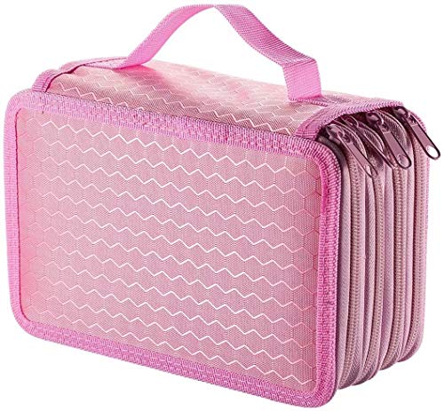 UTRO 72 ranuras Oxford portalápices capacidad grande Caja de lápiz de Estudiantes bolso de la pluma Organizador bolsa de caso estacionario (Sin Lápices) Rosa