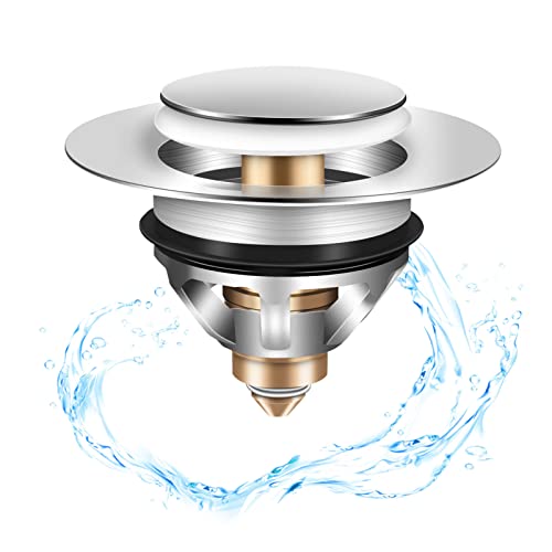VABNEER Universal Desagüe Lavabo, Lavabo Tapón de Acero Inoxidable con Juntas de Goma y Canasta Anti-obstrucción, Núcleo de Cobre Incorporado, Ajuste Diámetro Interior 37 mm-41 mm
