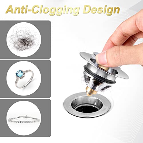 VABNEER Universal Desagüe Lavabo, Lavabo Tapón de Acero Inoxidable con Juntas de Goma y Canasta Anti-obstrucción, Núcleo de Cobre Incorporado, Ajuste Diámetro Interior 37 mm-41 mm