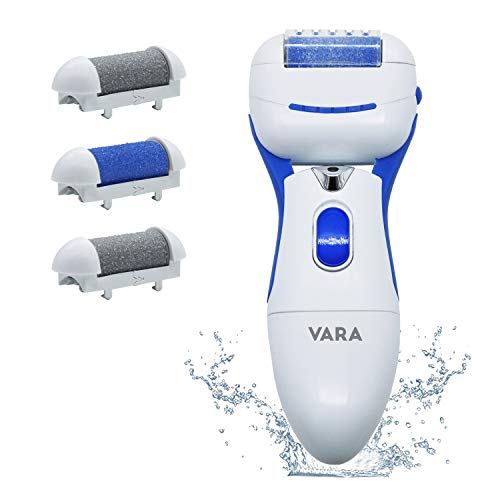 VARA removedor eléctrico de durezas, resistente al agua, con 4 rodillos de repuesto, a batería - ¡para unos pies sedosos, suaves y bien cuidados!