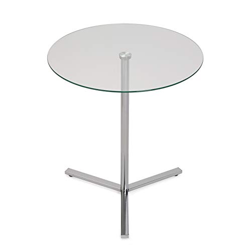 Versa Bude Mesa Auxiliar para el Salón, la Habitación o la Cocina. Moderna Mesilla Baja, Medidas (Al x L x An) 56 x 50 x 50 cm, Cristal y Metal, Color Plateado