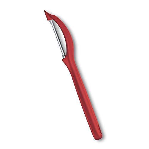 Victorinox Pelador universal con hoja oscilante, filo dentado y corte bidireccional, fabricado en acero inoxidable, apto para el lavavajillas y color rojo