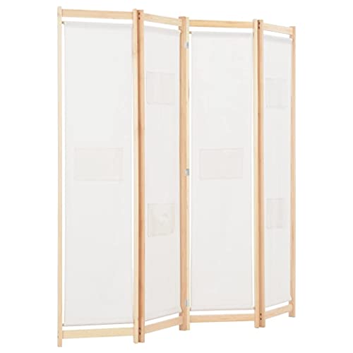 vidaXL Biombo Divisor de 4 Paneles de Tela Decoración Hogar Casa Jardín Bricolaje Salón Comedor Ambientes Habitaciones Separador 160x170x4 cm Crema