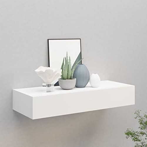 vidaXL Estante con Cajón de Pared Repisa Flotante Balda Estantería Armario Salón Exhibición Colgante Decoración Blanco MDF 60x23,5x10 cm