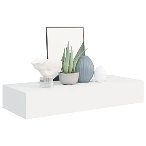 vidaXL Estante con Cajón de Pared Repisa Flotante Balda Estantería Armario Salón Exhibición Colgante Decoración Blanco MDF 60x23,5x10 cm