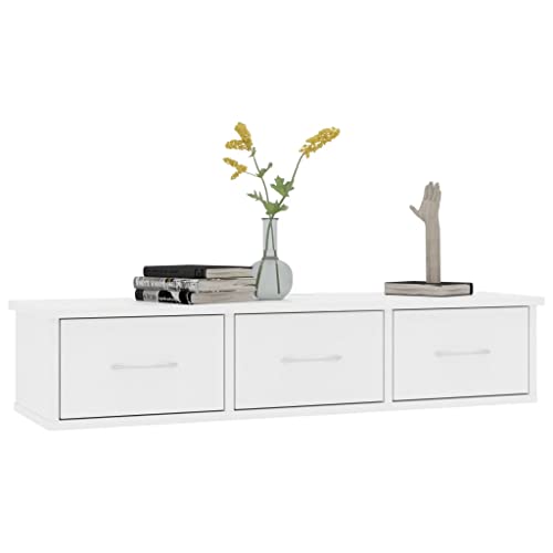 vidaXL Estante con Cajones de Pared Aglomerado Casa Hogar Decoración Diseño Bricolaje Mobiliario Mueble Estantería Repisa Balda 88x26x18,5 cm Blanco