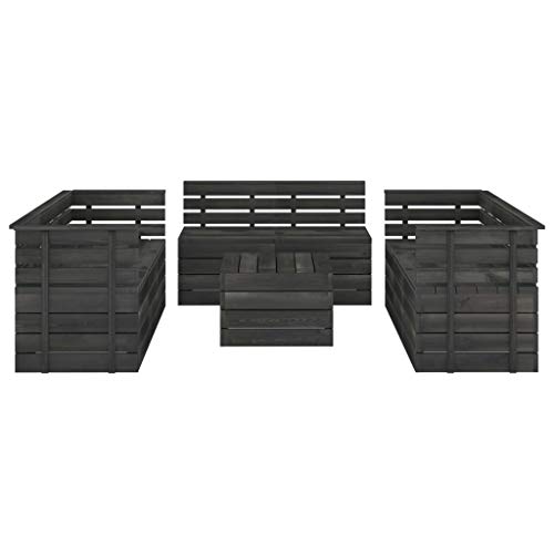 vidaXL Madera de Pino Sofá Central de Palets de Jardín Mobiliario Terraza Exterior Hogar Cocina Silla Mesa Asiento Suave con Respaldo Gris Oscuro