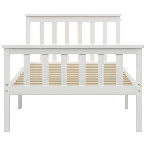 vidaXL Madera Maciza de Pino Estructura de Cama Matrimonio Doble Blanca 100x200 cm Somier Muebles de Dormitorio Habitación