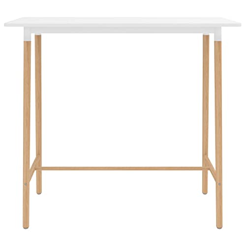 vidaXL Madera Maciza Haya Mesa Alta de Cocina Comedor Muebles Mobiliario Bistró Bar Barra Estable Restaurante Duradera MDF Blanco 120x60x105 cm