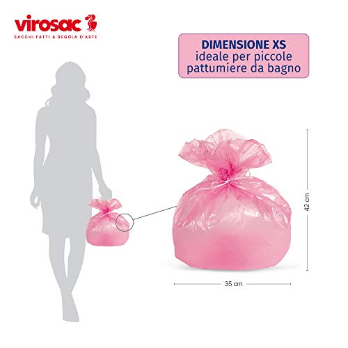 Virosac SaccoBagno - Bolsas pequeñas ideales para los cubos de basura del baño Perfume floral – 90 bolsas rosa medida 35 x 42 cm