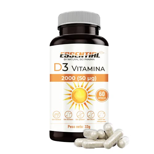 Vitamina D3 Complemento esencial para evitar el cansancio y absorber el calcio necesario para los huesos | Vitamina esencial para mejorar tu salud 60 Cápsulas vegetales de 550 mg NOVEDAD
