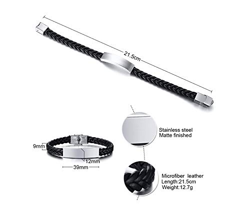 VNOX Pulsera de alerta médica de cuero de acero inoxidable personalizable, pulsera de piel médica Star of Life para hombres y mujeres, 21,5 cm, ajustable,