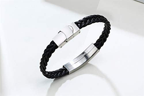 VNOX Pulsera de alerta médica de cuero de acero inoxidable personalizable, pulsera de piel médica Star of Life para hombres y mujeres, 21,5 cm, ajustable,