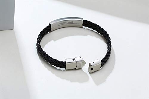 VNOX Pulsera de alerta médica de cuero de acero inoxidable personalizable, pulsera de piel médica Star of Life para hombres y mujeres, 21,5 cm, ajustable,
