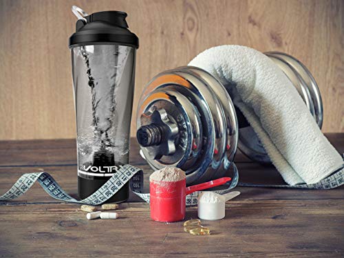 VOLTRX mezclador de proteinas eléctrica, Hecho con Tritan - Sin BPA - Vaso shaker portable vortex de 24oz(700ml)/ Botella mezcladora recargable USB para batidos de proteínas (Negro)