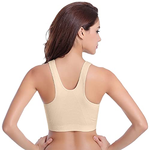 Voqeen Sujetador Deportivo Mujer con Cremallera Frontal de Alto Impacto Sexy Push Up con Almohadillas Extraíbles Bra Deporte de Diaria Slim Fit sin Aros de Acero Chaleco (Piel, L)