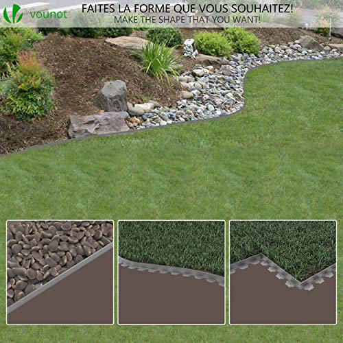 VOUNOT Borde Jardín, Césped Borde, Flexible de Plástico, Longitud 20 m, Altura 5 cm, con 60 Clavijas, Gris