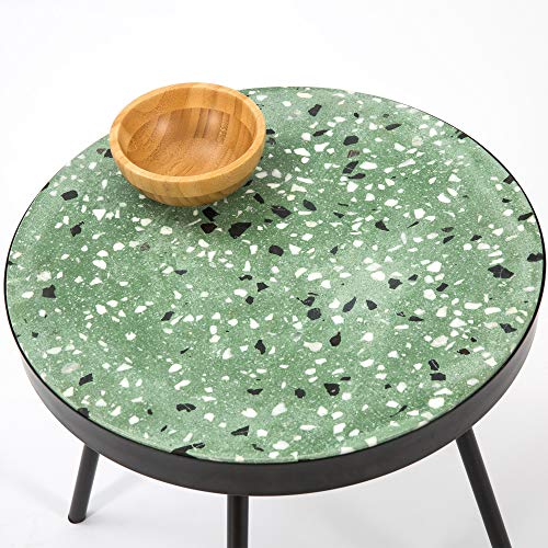 VS Venta-stock Mesa Auxiliar Mesa de Centro Redonda Kandi con Tapa de terrazo Verde y Patas de Metal en Color Negro Mate/DIAMETRO: 40 cm