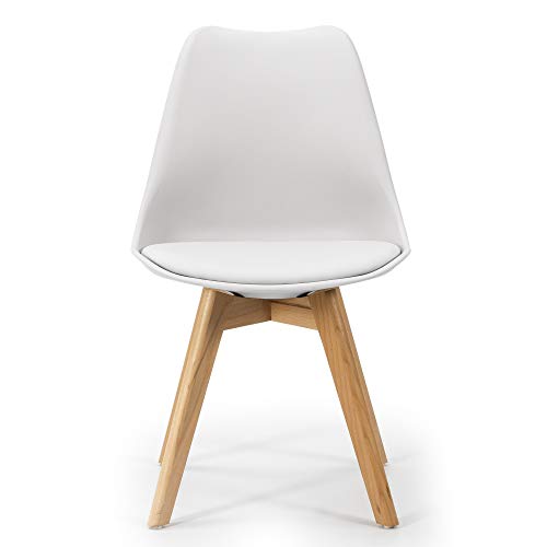 VS Venta-stock Pack 2 sillas Klara Blanco, Pata Madera y Asiento Acolchado, Estilo nórdico