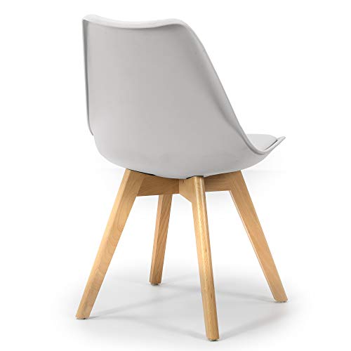 VS Venta-stock Pack 2 sillas Klara Blanco, Pata Madera y Asiento Acolchado, Estilo nórdico